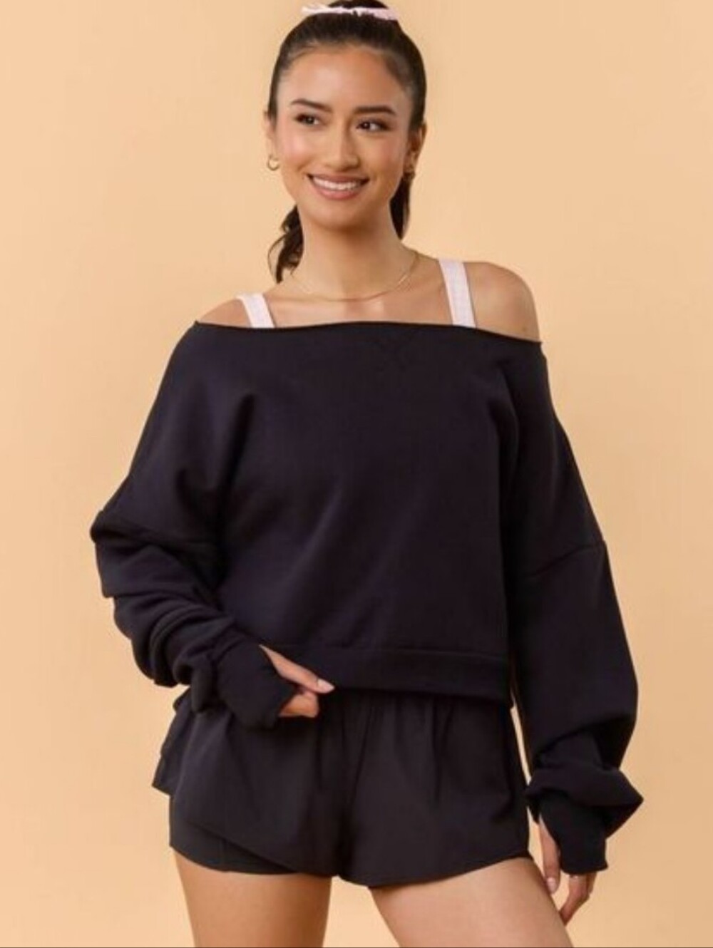 Off-Shoulder Black Women's Sweater - Relaxed Fit